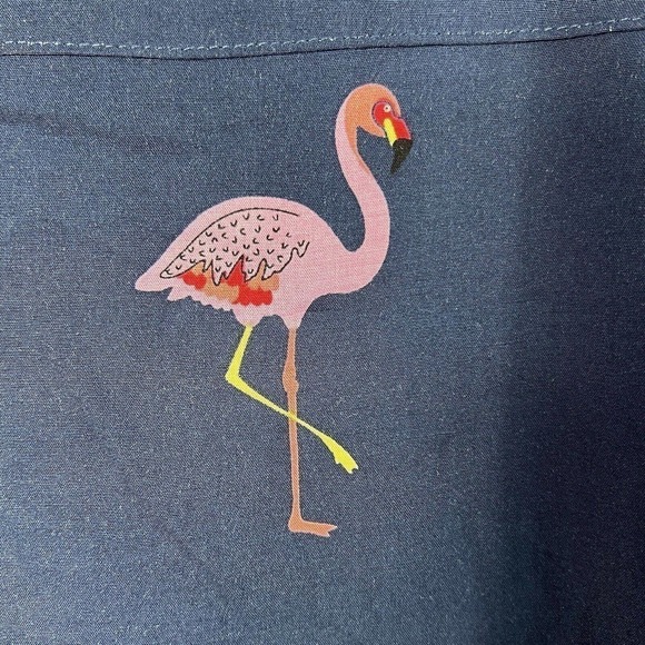 Free Planet Navy Blue Short Sleeve Flamingo Hawaiian Shirt M Button Down - Picture 12 of 12